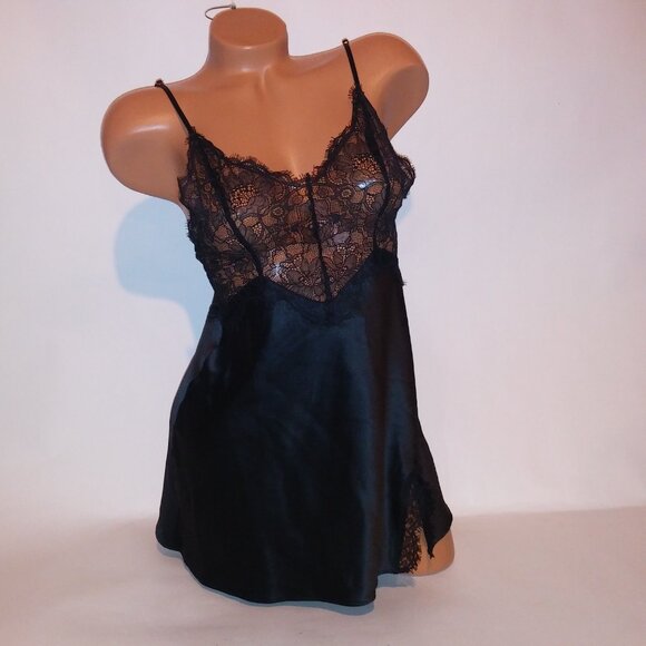 Victoria Secret Lingerie Chemise Slip Black Solid Lace Trim Luxe Collection Adju - Picture 3 of 16